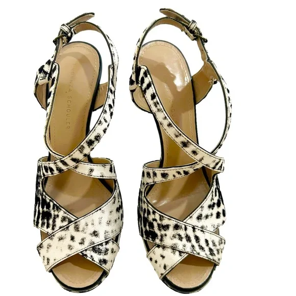 Proenza Schouler Black White Crisscross Strap Peep Toe Fishbone Heels, 38.5=8.5 - Picture 2 of 12